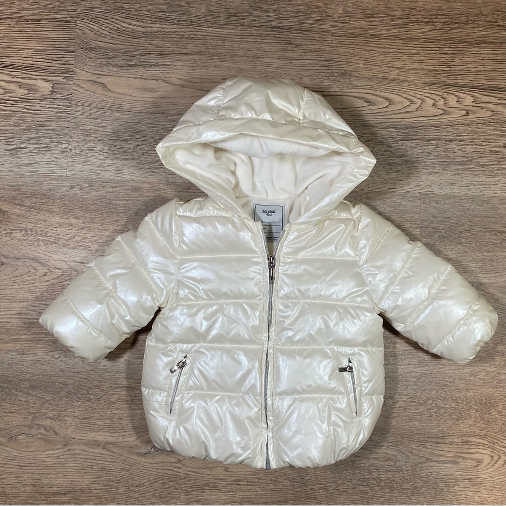 Mayoral Puffy Jacket Coat Full Zip Insulated Hoodie Girls 6 Months 68 cm White